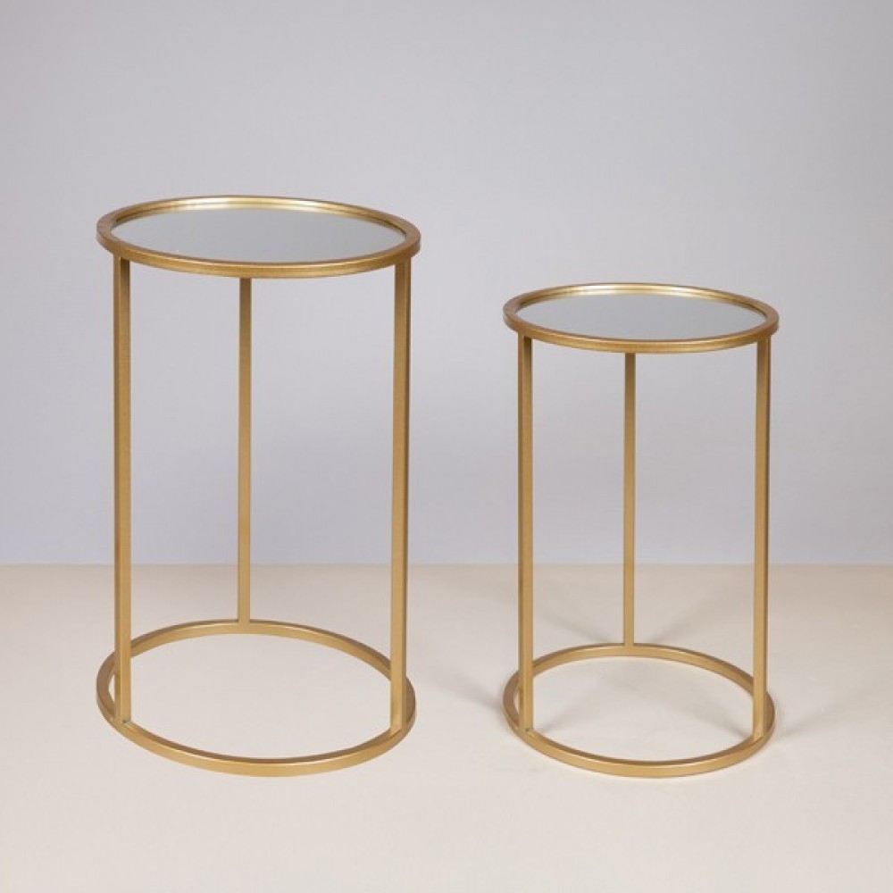 Σετ τραπέζια 2τμχ από μέταλλο σε χρώμα χρυσό Φ38x55.5