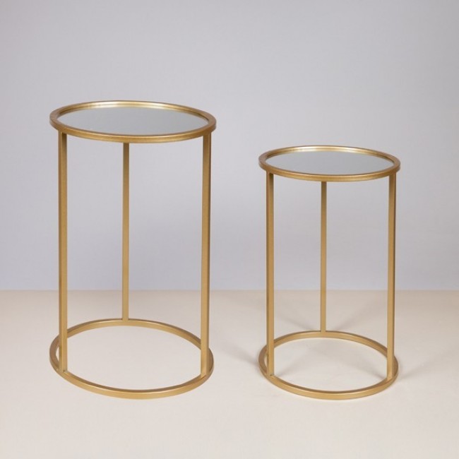 Σετ τραπέζια 2τμχ από μέταλλο σε χρώμα χρυσό Φ38x55.5