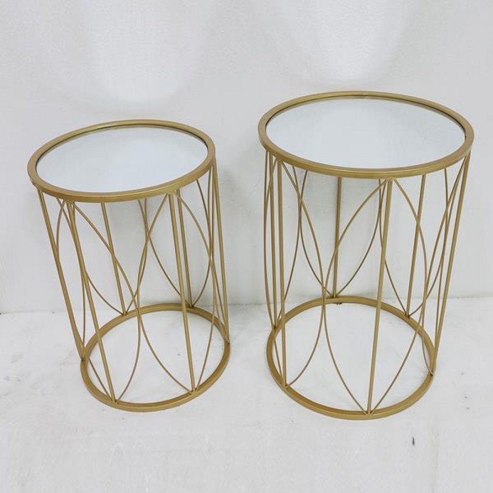 Σετ τραπέζια 2τμχ από μέταλλο σε χρώμα χρυσό Φ38x55.5