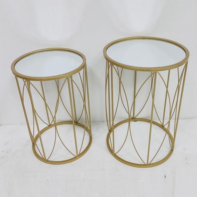 Σετ τραπέζια 2τμχ από μέταλλο σε χρώμα χρυσό Φ38x55.5