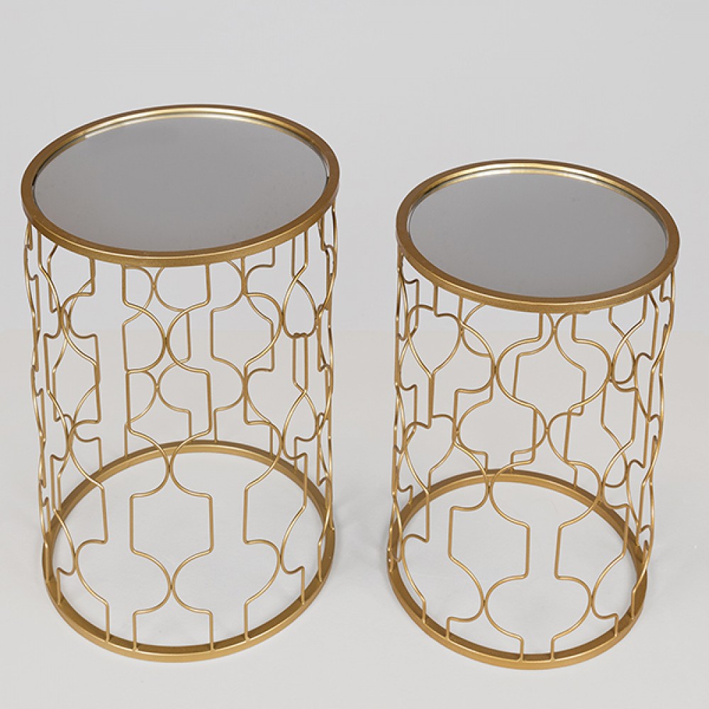 Σετ τραπέζια 2τμχ από μέταλλο σε χρώμα χρυσό Φ38x55.5