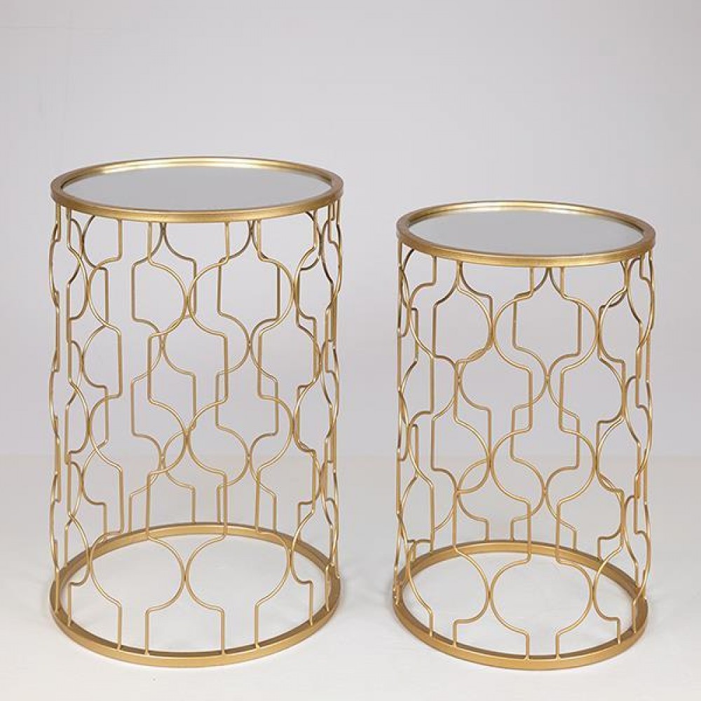 Σετ τραπέζια 2τμχ από μέταλλο σε χρώμα χρυσό Φ38x55.5