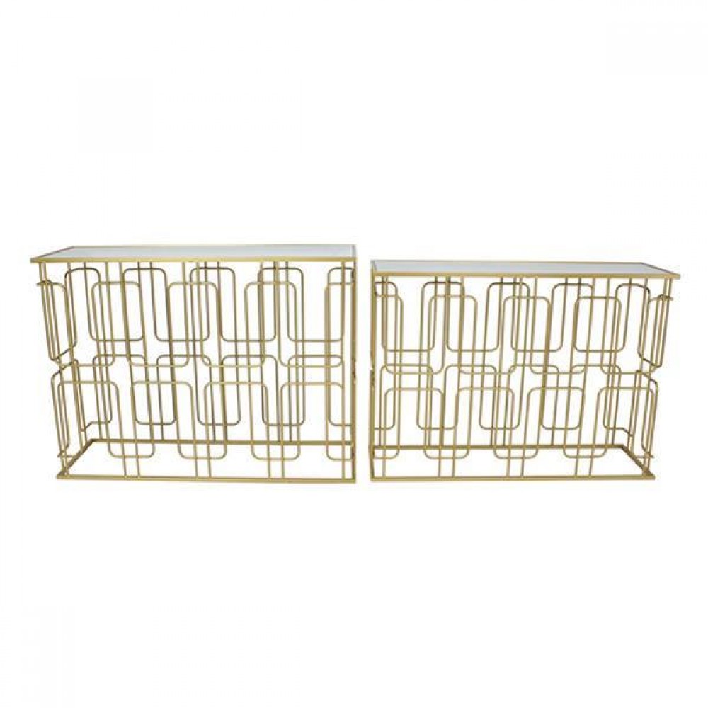 Σετ κονσόλα 2τμχ από μέταλλο/γυαλί σε χρώμα χρυσό 107x35.5x79.5