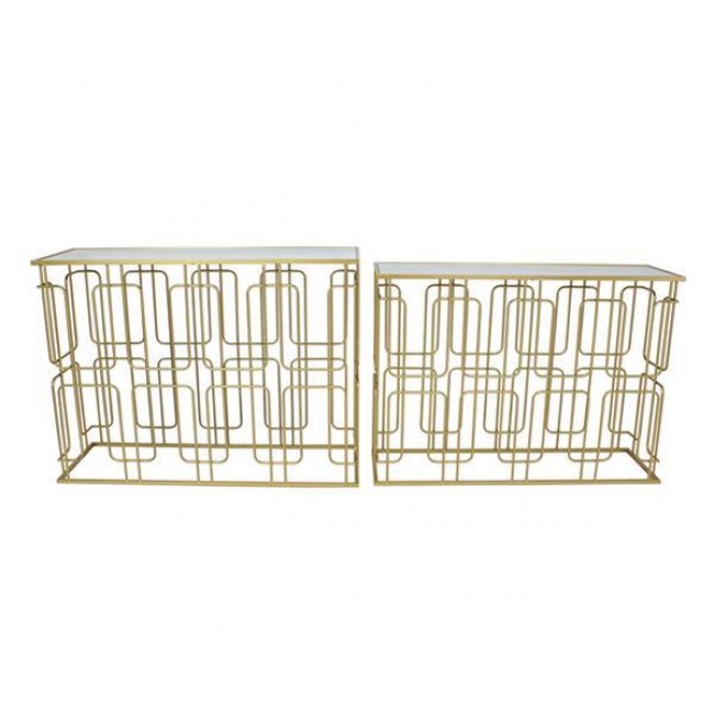 Σετ κονσόλα 2τμχ από μέταλλο/γυαλί σε χρώμα χρυσό 107x35.5x79.5