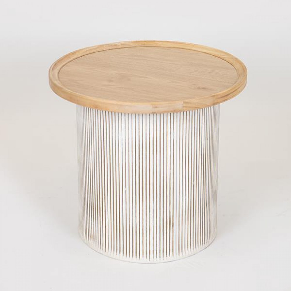 Τραπέζι βοηθητικό από ξύλο σε χρώμα φυσικό/λευκό Φ45x40