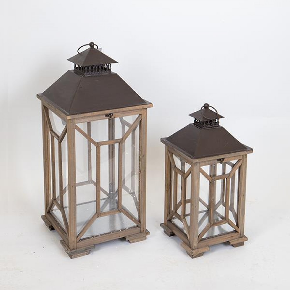 Σετ φανάρια 2τμχ από μέταλλο σε χρώμα καφέ 30x30x68