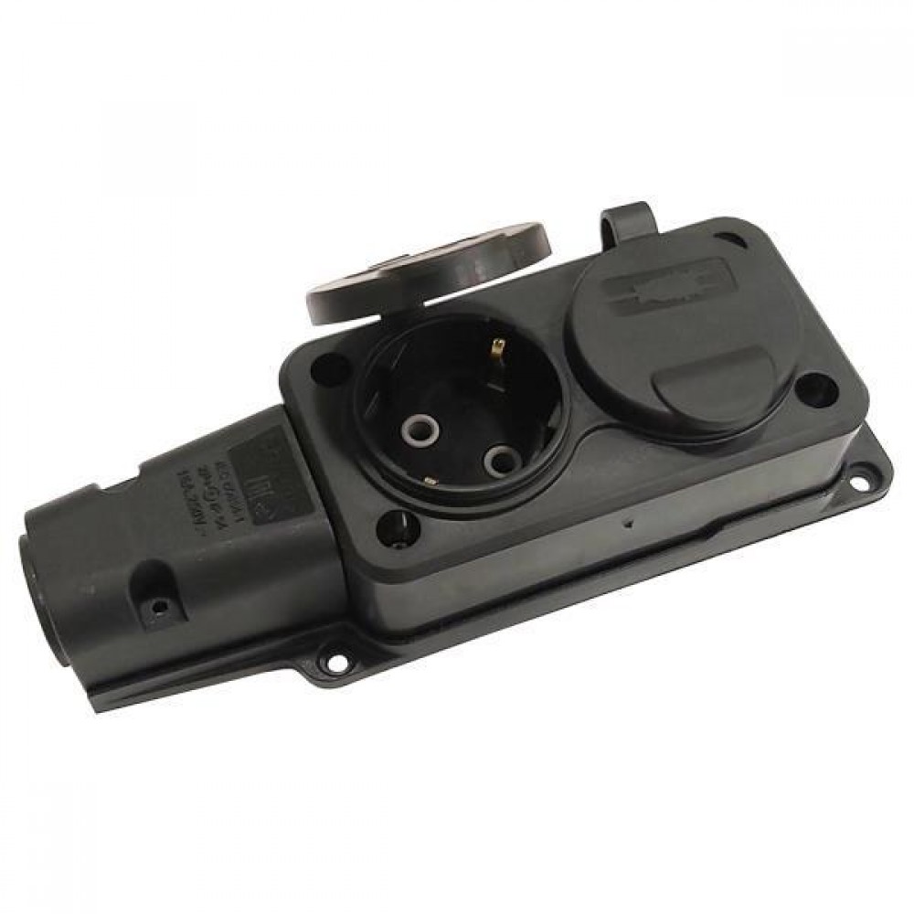 Πολύπριζο 2 θέσεων από καουτσούκ σε χρώμα μαύρο 16A