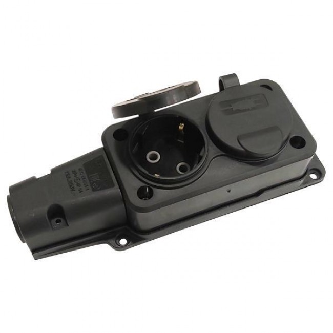 Πολύπριζο 2 θέσεων από καουτσούκ σε χρώμα μαύρο 16A