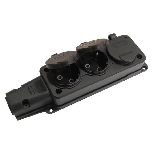 Πολύπριζο 3 θέσεων από καουτσούκ σε χρώμα μαύρο 16A