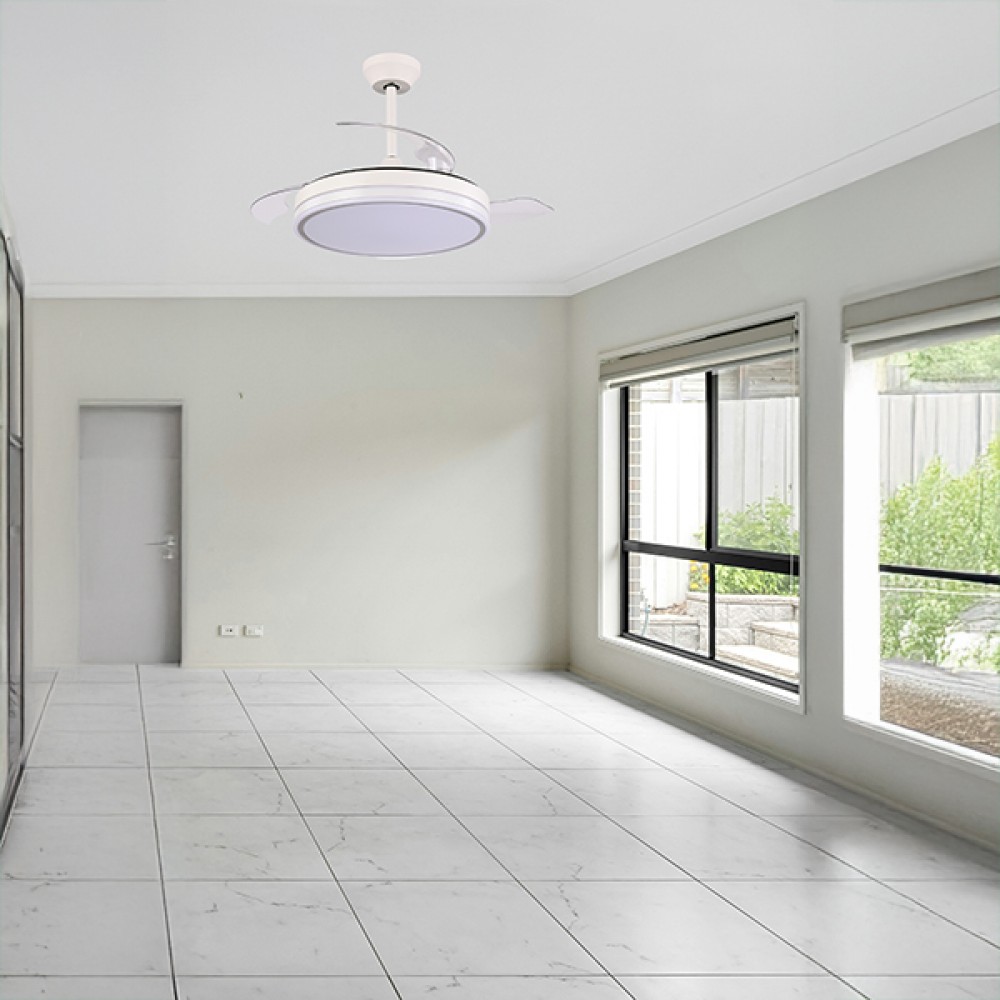 Ανεμιστήρας οροφής σε χρώμα λευκό/νίκελ με ανοιγοκλεινόμενες φτερωτές και led φως Φ107 32W