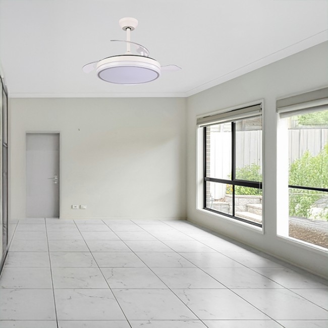 Ανεμιστήρας οροφής σε χρώμα λευκό/νίκελ με ανοιγοκλεινόμενες φτερωτές και led φως Φ107 32W