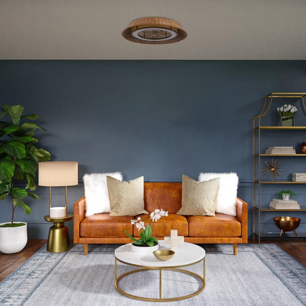 Ανεμιστήρας πλαφονιέρα από μέταλλο/rattan σε χρώμα καφέ με led φως 60W Φ63x22