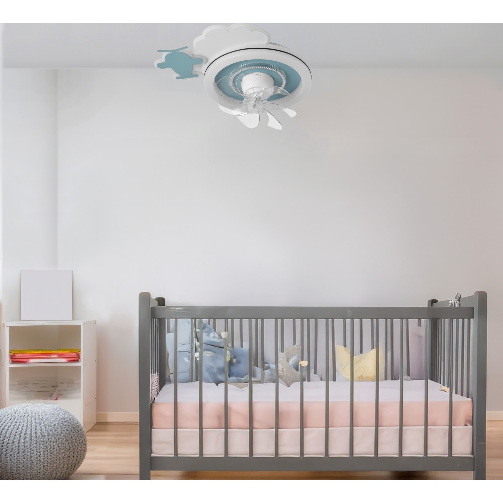 Ανεμιστήρας οροφής παιδικός σε χρώμα μπλε με led φως 65W Φ50x21