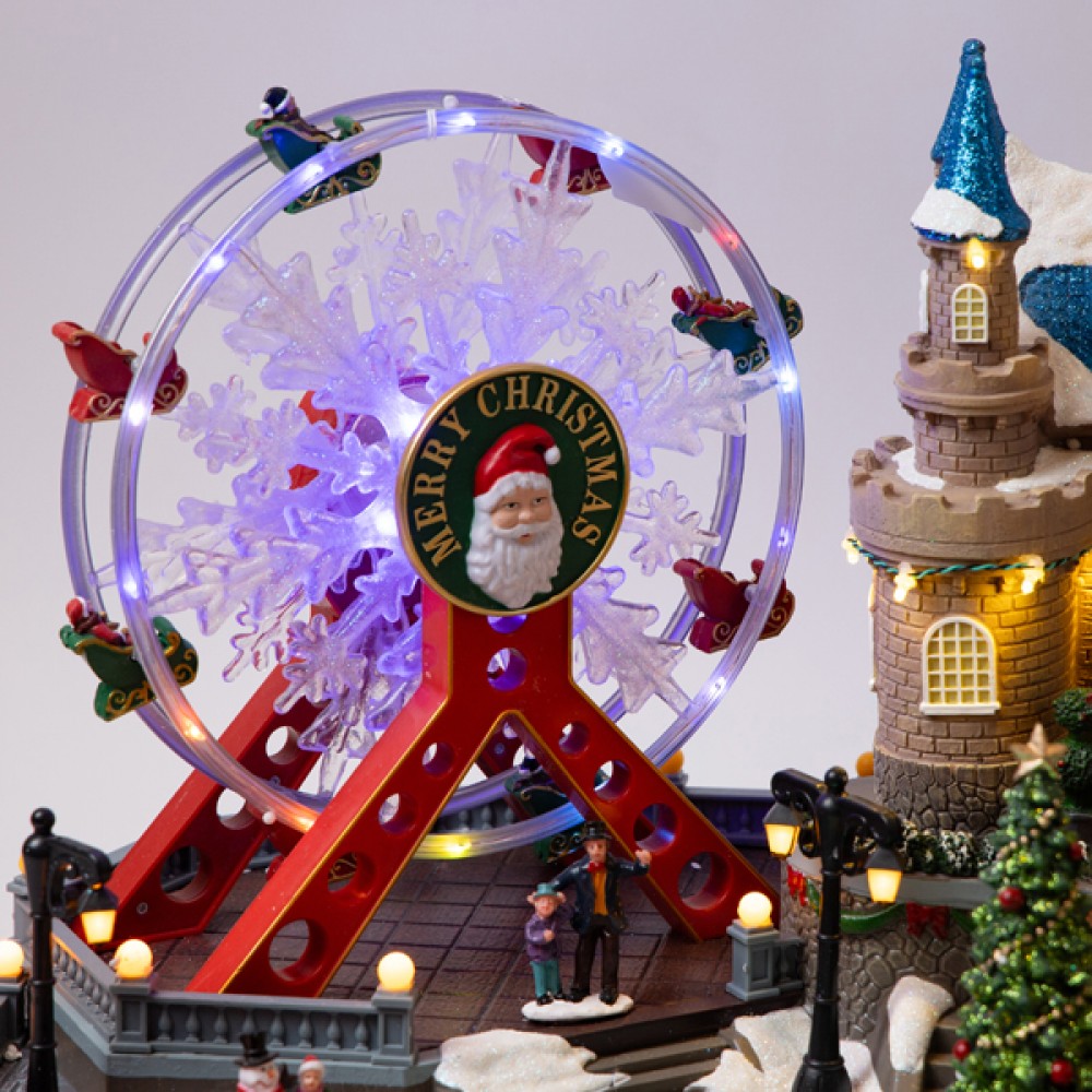 Παραμυθένιο κάστρο φωτιζόμενο από πολυρεζίνη με ρόδα και καρουζέλ 47x62x36.5