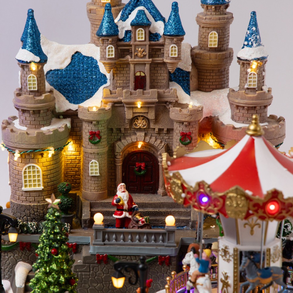 Παραμυθένιο κάστρο φωτιζόμενο από πολυρεζίνη με ρόδα και καρουζέλ 47x62x36.5