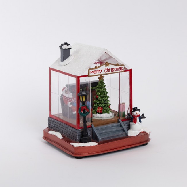 Χριστουγεννιάτικο σπιτάκι με Άγιο Βασίλη και τζάκι 16.5x14.5x17.5