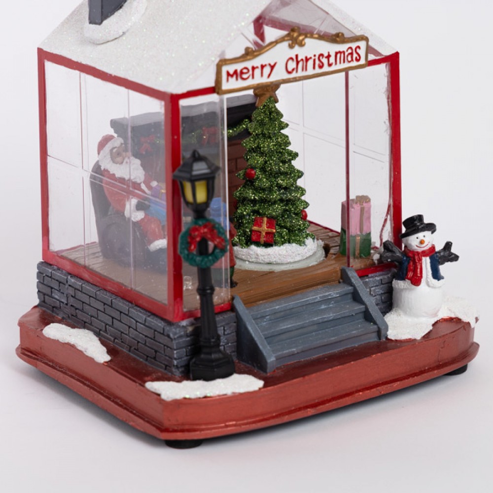 Χριστουγεννιάτικο σπιτάκι με Άγιο Βασίλη και τζάκι 16.5x14.5x17.5