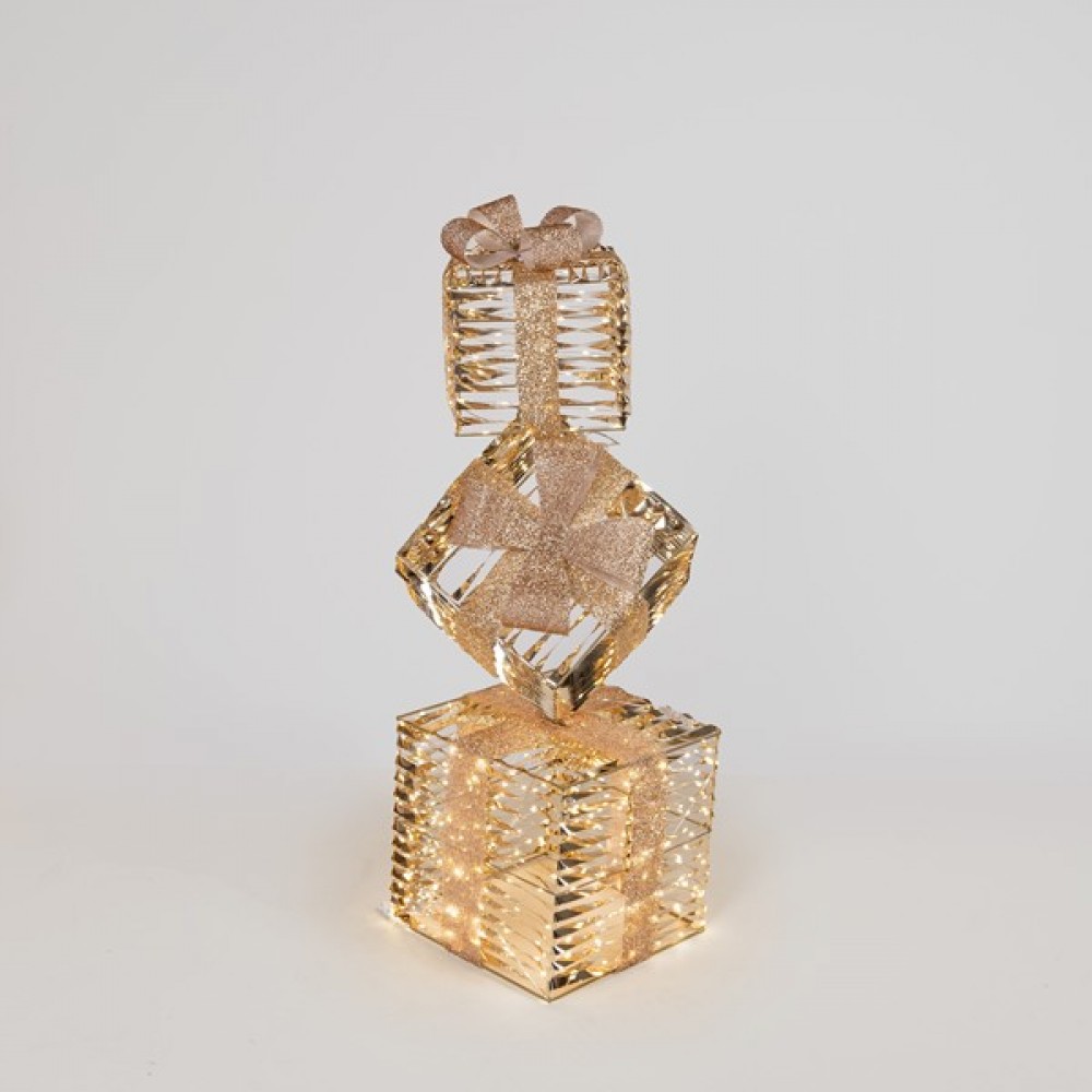 Κουτιά φωτιζόμενα χρυσά με led και χρονοδιακόπτη 30x30x95