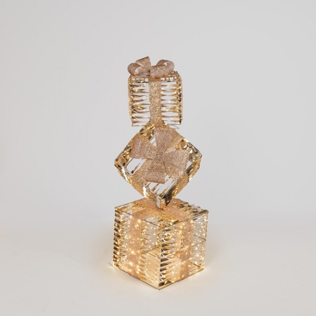 Κουτιά φωτιζόμενα χρυσά με led και χρονοδιακόπτη 30x30x95