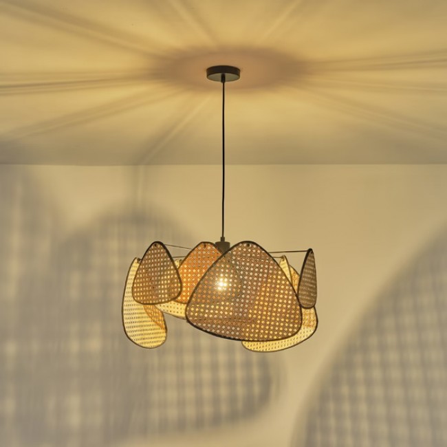 Φωτιστικό μονόφωτο κρεμαστό "ARTE ILLUMINA KAI" από ραττάν σε καφέ/μαύρο χρώμα 57,5x135