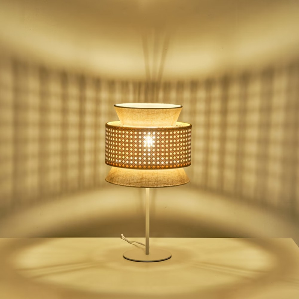 Φωτιστικό επιτραπέζιο "ARTE ILLUMINA ISLA" από μέταλλο/ύφασμα σε μπεζ/λευκό χρώμα Φ26X46