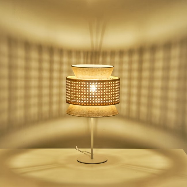 Φωτιστικό επιτραπέζιο "ARTE ILLUMINA ISLA" από μέταλλο/ύφασμα σε μπεζ/λευκό χρώμα Φ26X46