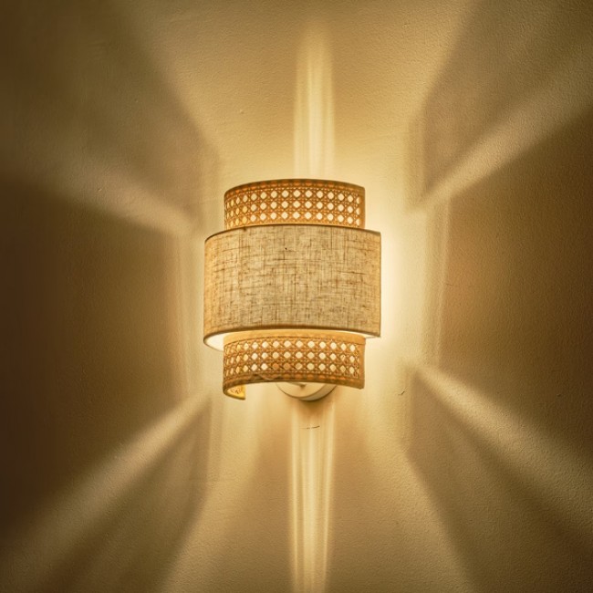 Απλίκα τοίχου "ARTE ILLUMINA ISLA" από μέταλλο/ύφασμα σε μπεζ/λευκό χρώμα 24X23X14