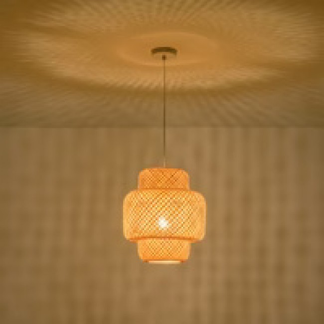 Φωτιστικό μονόφωτο κρεμαστό "ARTE ILLUMINA AURA" από μπαμπού σε μπεζ χρώμα 31x148