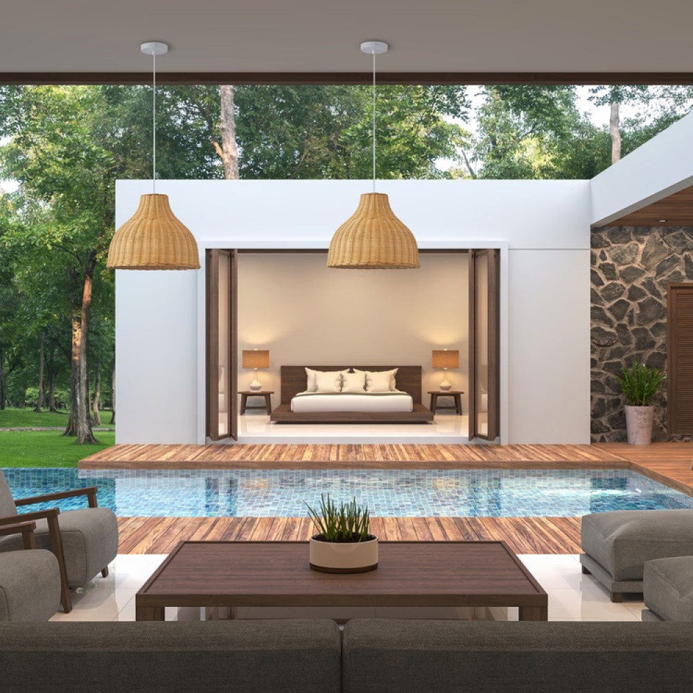 Φωτιστικό μονόφωτο "ARTE ILLUMINA COASTAL" από μπαμπού σε μπεζ χρώμα Φ33x144