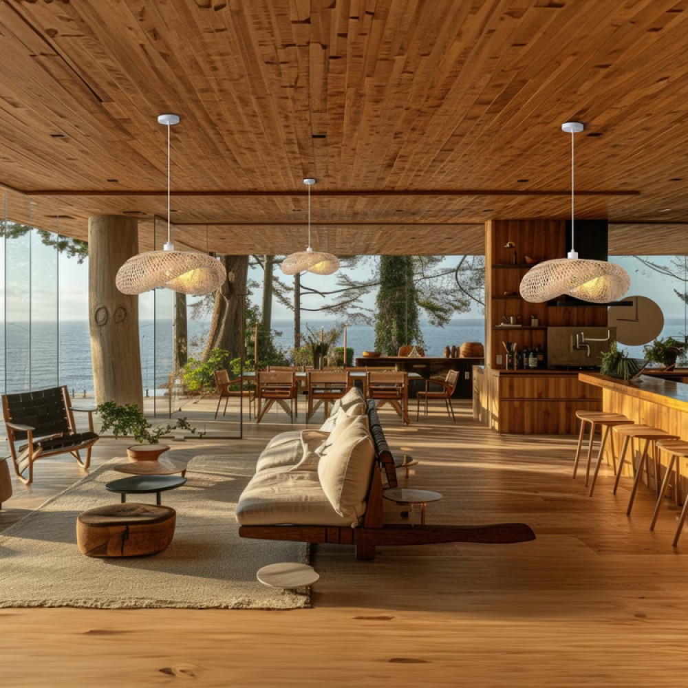 Φωτιστικό μονόφωτο "ARTE ILLUMINA LAGOON" από μπαμπού σε μπεζ χρώμα Φ62x143