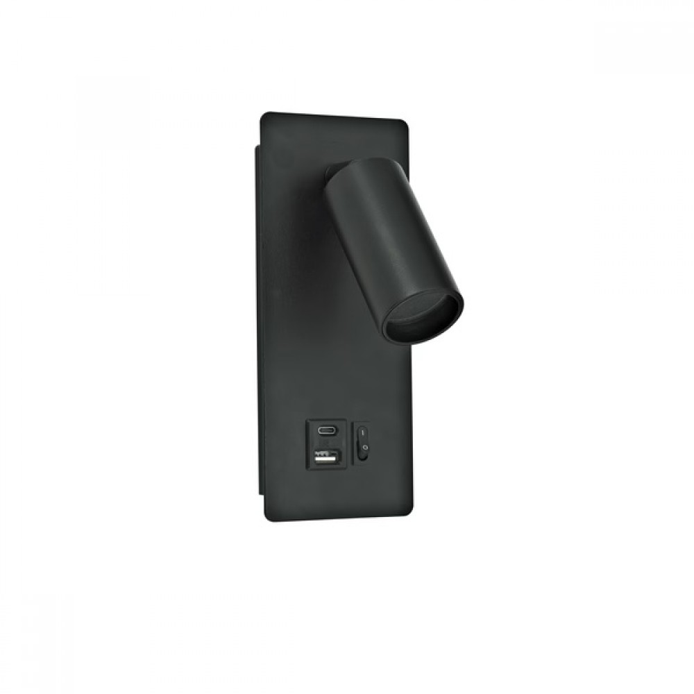 Απλίκα κρεβατιού ανάγνωσης "ARTE ILLUMINA VON" με usb από αλουμίνιο σε μαύρο χρώμα Φ4x8