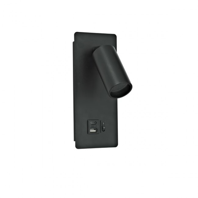 Απλίκα κρεβατιού ανάγνωσης "ARTE ILLUMINA VON" με usb από αλουμίνιο σε μαύρο χρώμα Φ4x8