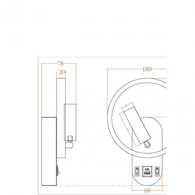 Απλίκα ανάγνωσης διπλού φωτισμού "ARTE ILLUMINA FORMA" usb σε μαύρο χρώμα 18x7,8x24,3