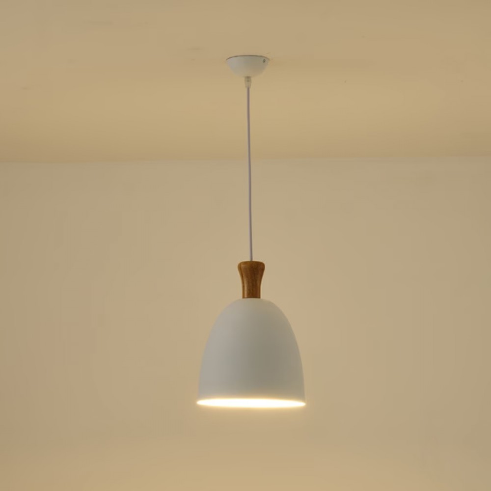 Φωτιστικό κρεμαστό μονόφωτο "ARTE ILLUMINA SIMPLO" από μέταλλο/ξύλο σε λευκό χρώμα Φ23x137