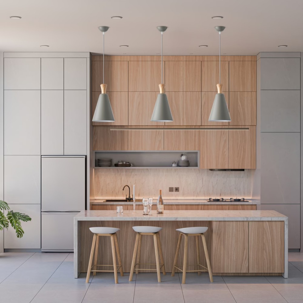 Φωτιστικό μονόφωτο "ARTE ILLUMINA OPACO" από μέταλλο/ξύλο σε γκρι χρώμα Φ20x138