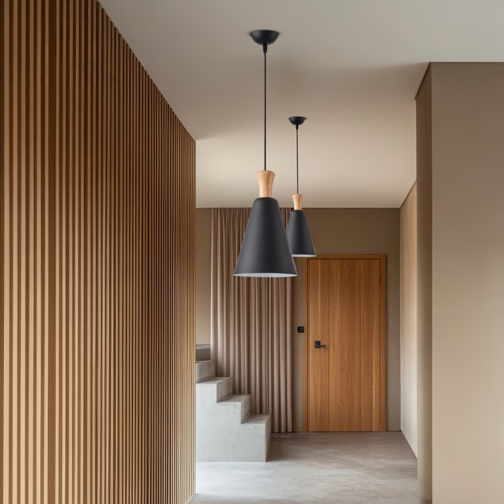 Φωτιστικό μονόφωτο "ARTE ILLUMINA OPACO" από μέταλλο/ξύλο σε μαύρο χρώμα Φ20x138