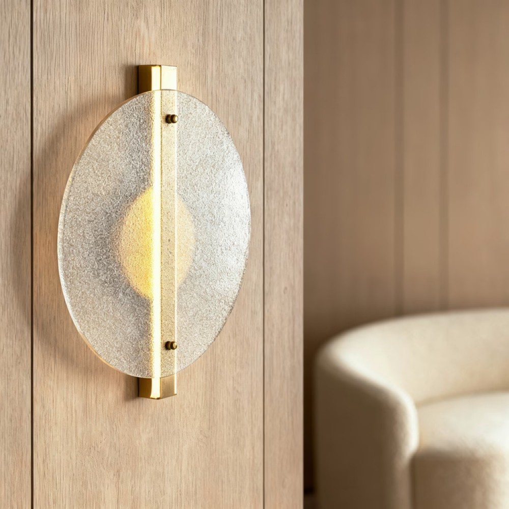 Απλίκα τοίχου "ARTE ILLUMINA DISC" στρόγγυλη από αλουμίνιο/γυαλί σε μελί χρώμα 340X120X300