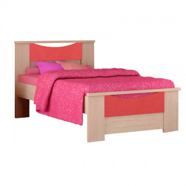 Παιδικό κρεβάτι "ΧΑΜΟΓΕΛΟ" ημίδιπλο σε χρώμα δρυς-κόκκινο 110x190