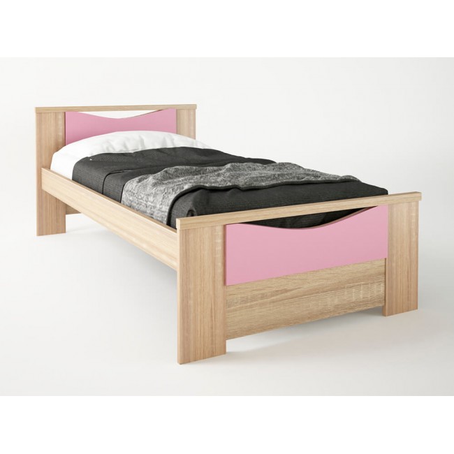 Παιδικό κρεβάτι "ΧΑΜΟΓΕΛΟ" μονό σε χρώμα δρυς-ροζ 90x190