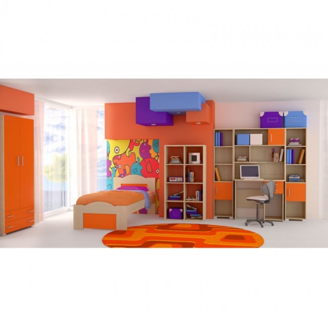 Παιδικό δωμάτιο "ΚΥΜΑ" σετ 7 τμχ σε χρώμα δρυς-κόκκινο