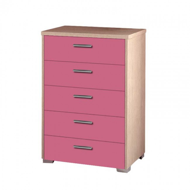 Συρταριέρα παιδική με 5 συρτάρια σε χρώμα δρυς-ροζ 60x45x90