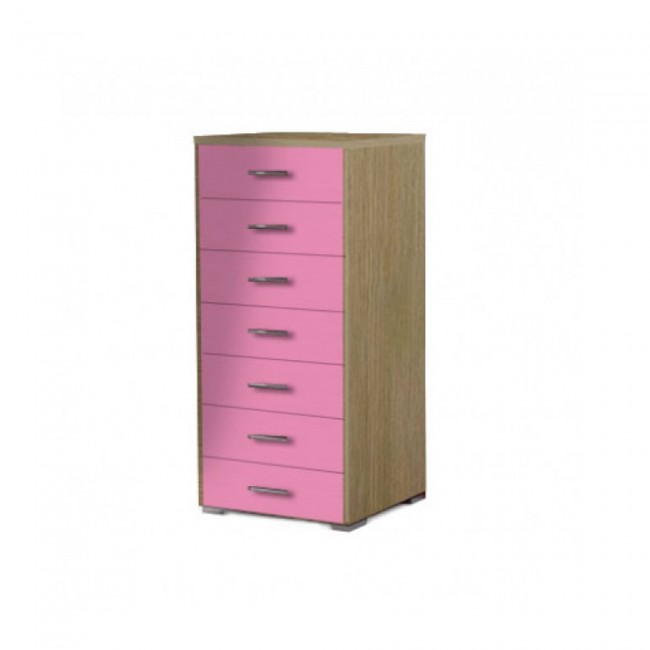 Συρταριέρα με 7 συρτάρια σε χρώμα δρυς-ροζ 60x45x123