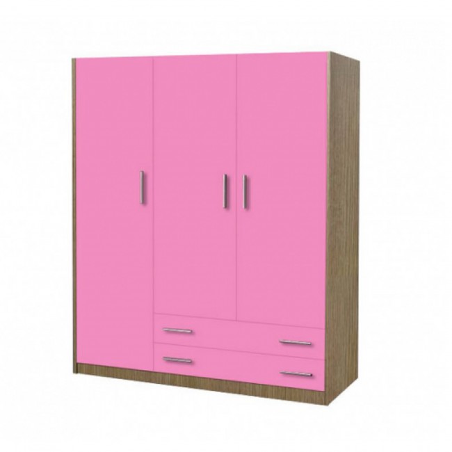 Ντουλάπα παιδική τρίφυλλη χρώματος δρυς-ροζ 110x50x180