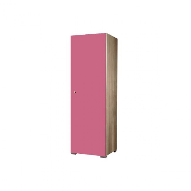 Ντουλάπα παιδική μονόφυλλη σε χρώμα δρυς-ροζ 48x50x180