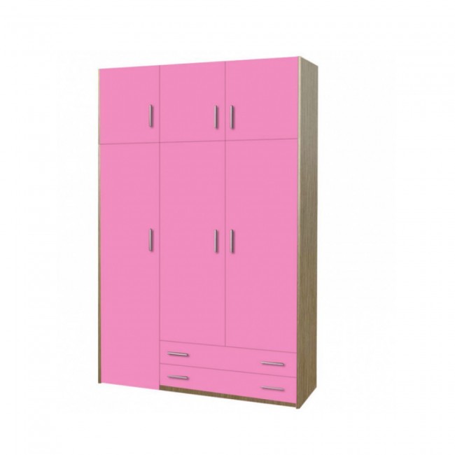 Ντουλάπα παιδική τρίφυλλη με πατάρι σε χρώμα δρυς-ροζ 110x50x240