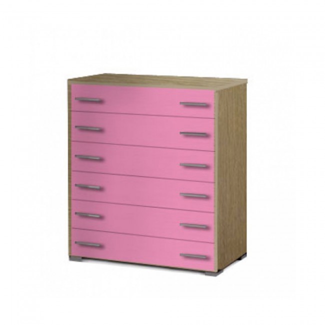 Συρταριέρα παιδική με 6 συρτάρια σε χρώμα δρυς-ροζ 90x45x1,08