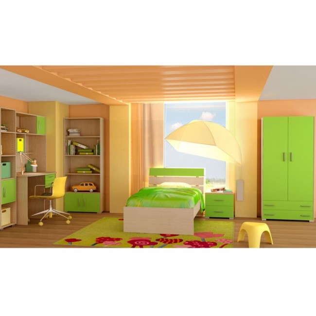 Παιδικό δωμάτιο "NOTA" σετ 7 τμχ σε χρώμα δρυς-λαχανί