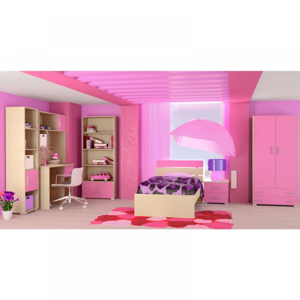 Παιδικό δωμάτιο "NOTA" σετ 7 τμχ σε χρώμα δρυς-ροζ