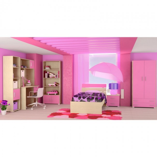 Παιδικό δωμάτιο "NOTA" σετ 7 τμχ σε χρώμα δρυς-ροζ