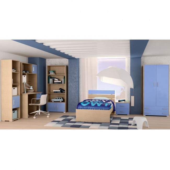 Παιδικό δωμάτιο "NOTA" σετ 7 τμχ σε χρώμα δρυς-μπλε
